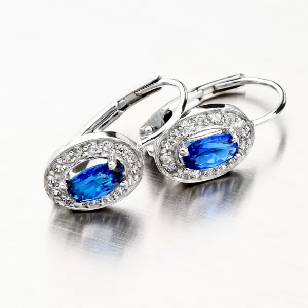 Dámske náušnice zafír a zirkóny biele zlato 52GZ-8049-B-SAF-KL