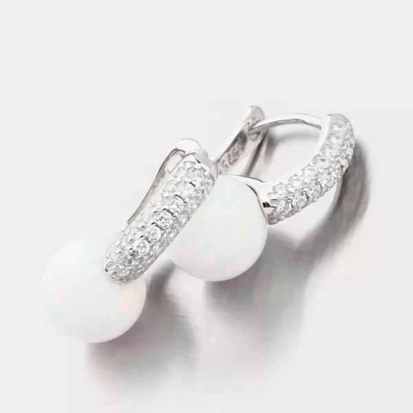 Strieborné náušnice s bielym opálom a so zirkónmi PKL-2165