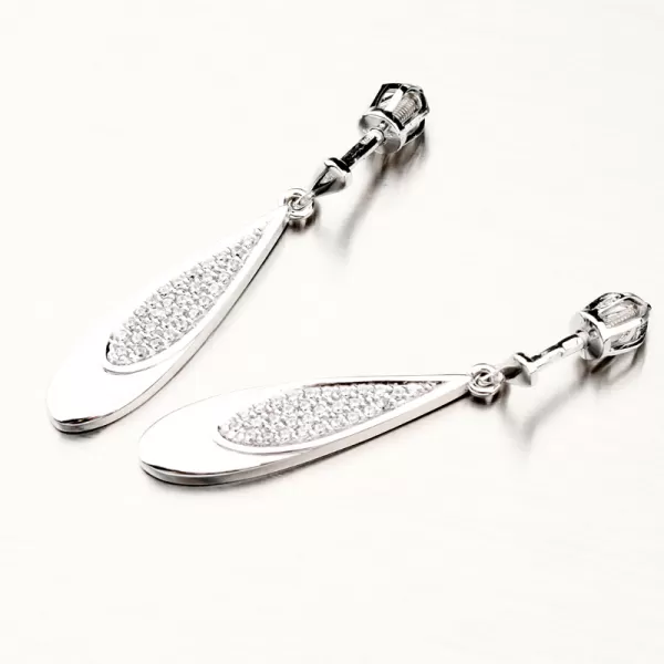 Visiace náušnice z bieleho zlata so zirkónmi 52GZ-8052B-SR