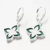 Strieborné náušnice kvety so zirkónmi as malachitom PKL-2173