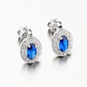 Dámske náušnice biele zlato 585 zirkón zafír 52GZ-8049B-SAF-SR