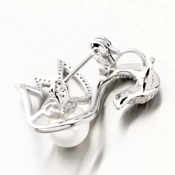 Strieborná brošňa labuť s perlou a so zirkónmi PKL-6012