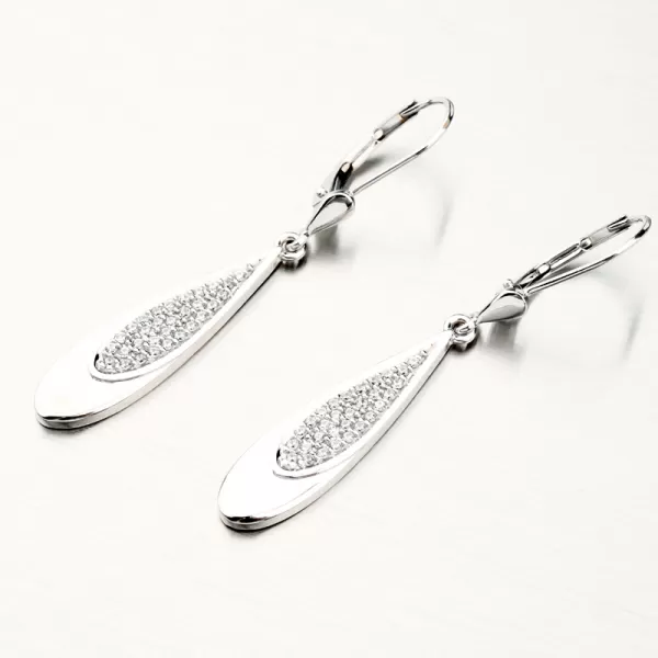 Visiace náušnice z bieleho zlata so zirkónmi 52GZ-8052B-KL