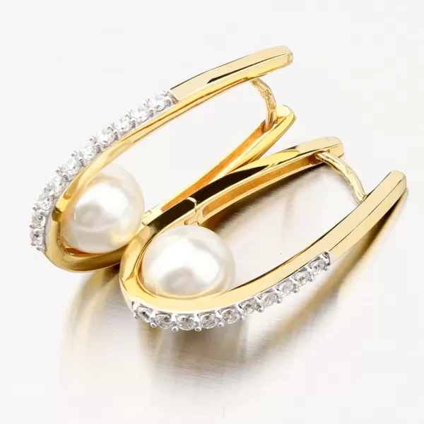 Dámske náušnice žlté zlato 585 s perlami a so zirkónmi 203P-124038