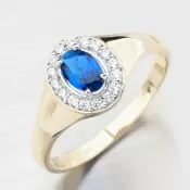 Zlatý prsteň so zafírom a zirkónmi 51GZ-8055-ZL-SAF