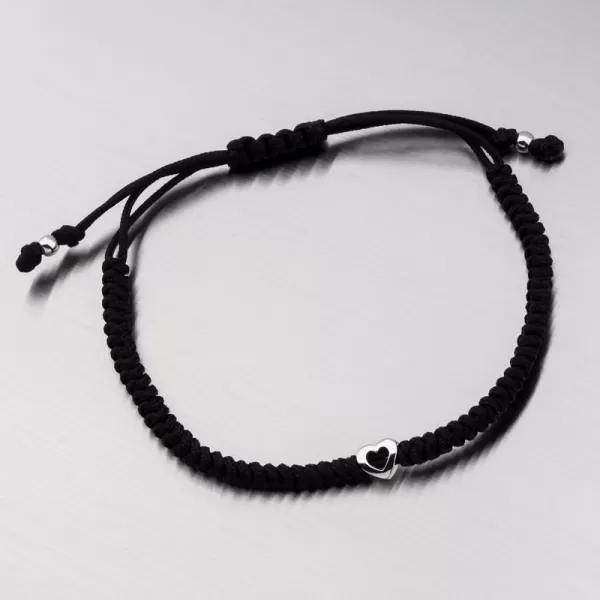 Náramok s čiernym strunom so srdcom 74-5419B-čierny