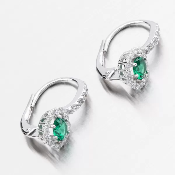 Náušnice vyrobené z bieleho zlata s smaragdom a zirkónmi 668p-20283-06