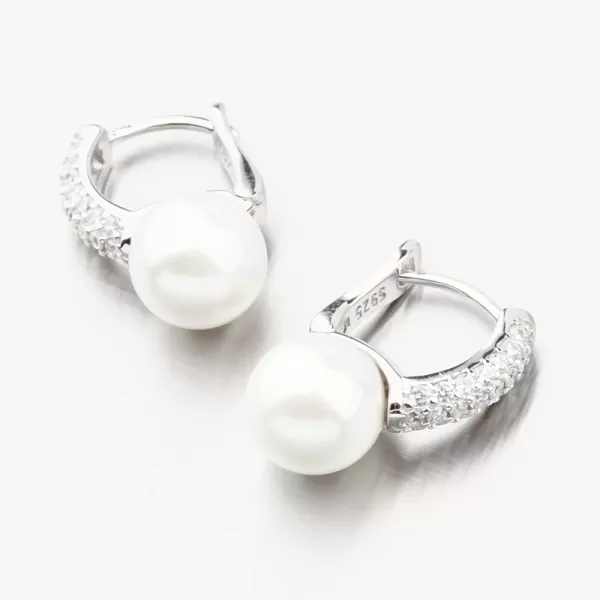 Strieborné náušnice s perlou a so zirkónmi PKL-2195