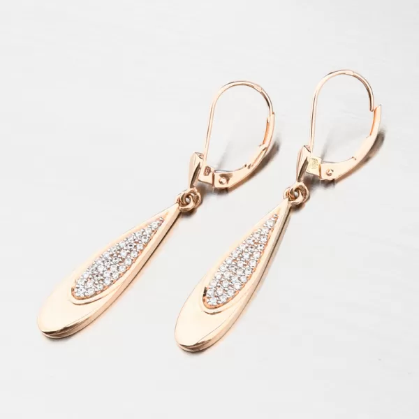 Visiace náušnice z ružového zlata so zirkónmi 52GZ-8052-CV