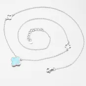 Strieborný náhrdelník so štvorlístkami a modrým opálom PKL-5020