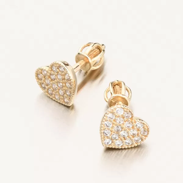 Dámske náušnice žlté zlato 585 srdce so zirkónmi 663P-120440