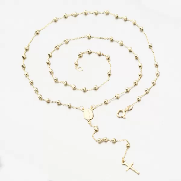 Dámsky náhrdelník žlté zlato 585 ruženec s Madonou a krížikom 15R-039