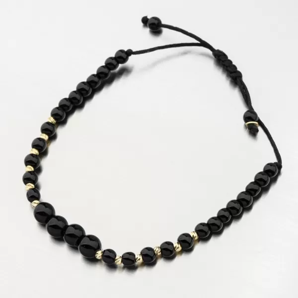 Náramok povrázkový z čiernych a zlatých guličiek PKL24-027