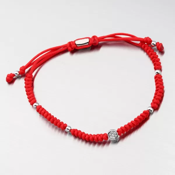 Náramok z červeného struna s guľami a zirkónmi 74-5195B-CV