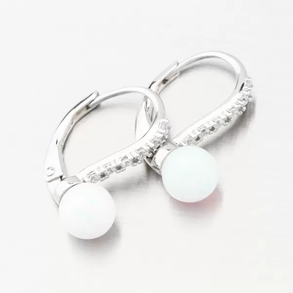 Strieborné náušnice s bielym opálom a so zirkónmi PKL-2205