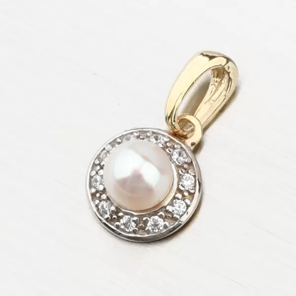 Zlatý prívesok s perlou a so zirkónmi 53GZ-2393-ZL