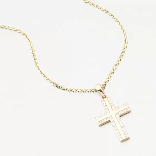 Zlatý prívesok krížik so zirkónmi 13R-422