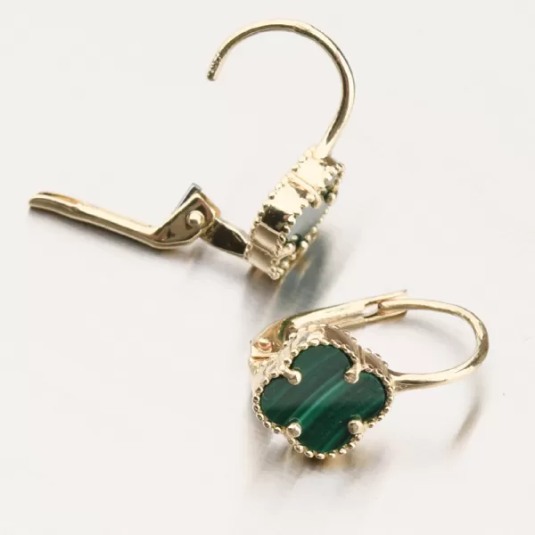 Dámske náušnice žlté zlato 585 s malachitom 12R-766