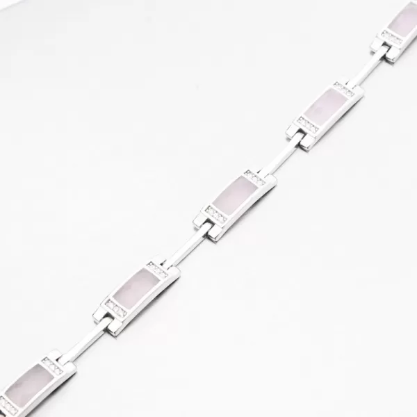 Strieborný náramok s ružovým kremeňom a zirkónmi PKL-4040