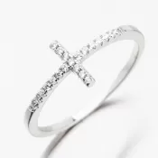 Strieborný prsteň s krížikom so zirkónmi GST-11359