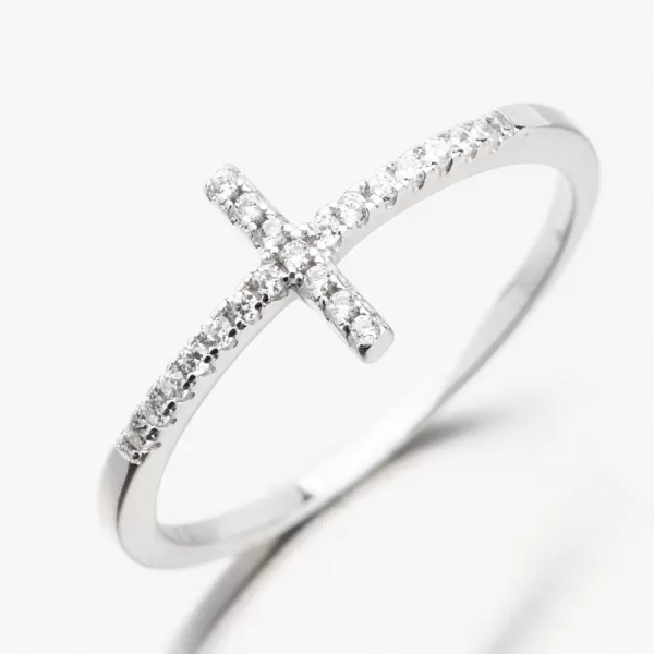 Strieborný prsteň s krížikom so zirkónmi GST-11359