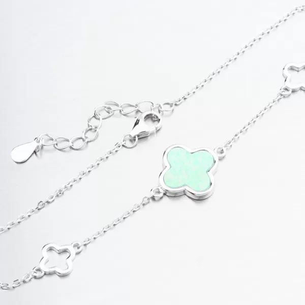 Strieborný náramok so štvorlístkovým ďatelkou a zelený opál PKL-4034