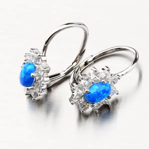 Strieborné náušnice s modrým opálom a so zirkónmi PKL-2148