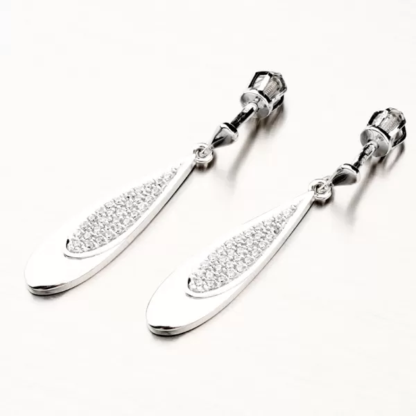 Visiace náušnice z bieleho zlata so zirkónmi 52GZ-8052B-SR