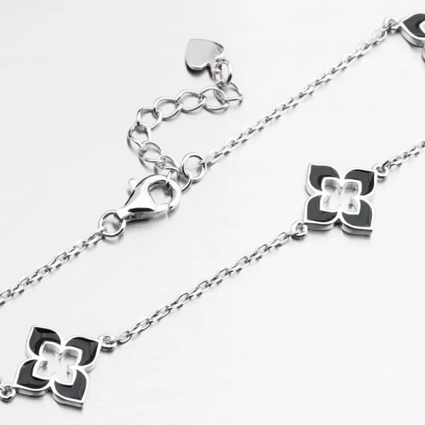 Strieborný náramok s čiernym kvetinou PKL-4045