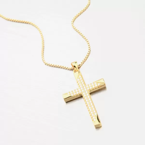 Pozlátený strieborný kríž so zirkónmi HST-13687