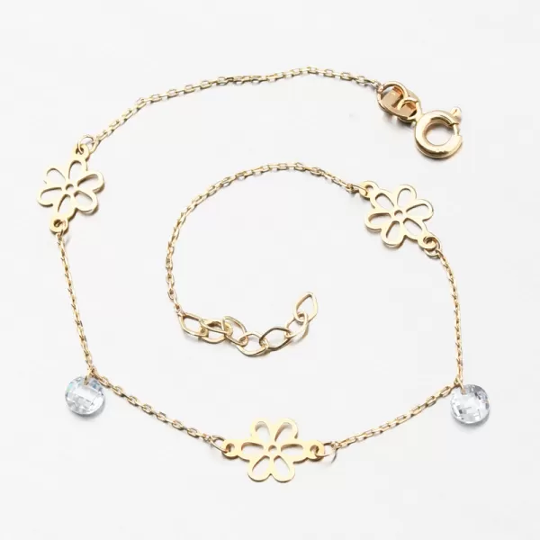 Zlatý náramok s kvetinami a kryštálmi PKL24-033