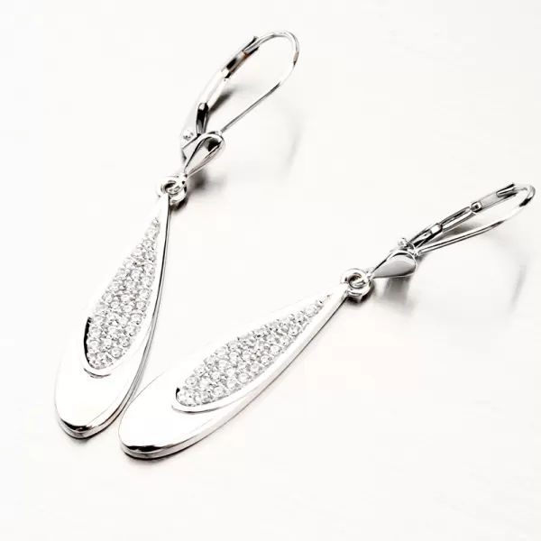 Visiace náušnice z bieleho zlata so zirkónmi 52GZ-8052B-KL