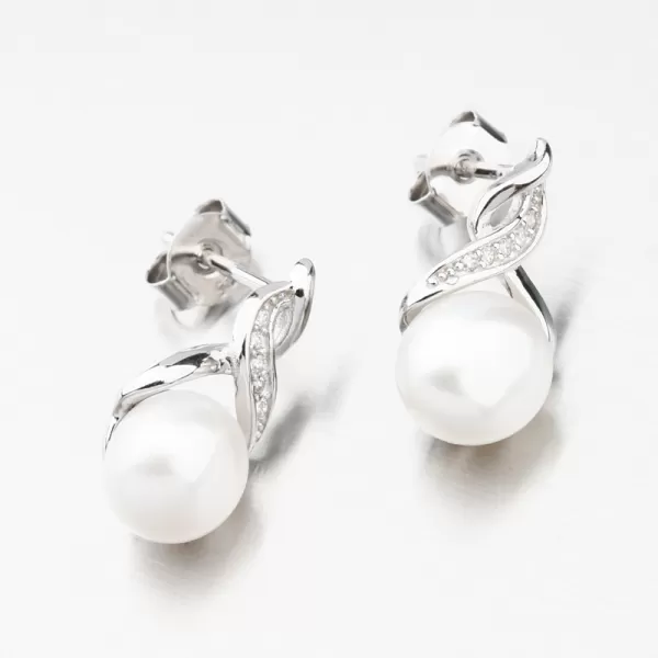 Strieborné náušnice s perlou a so zirkónmi UPST-122616