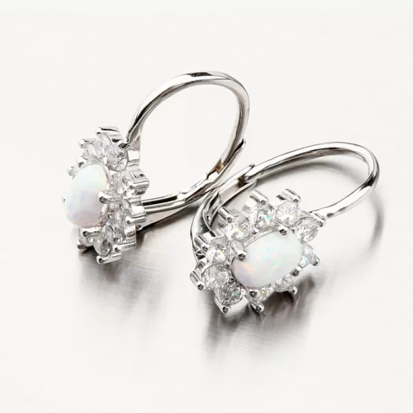 Strieborné náušnice s bielym opálom a so zirkónmi PKL-2157