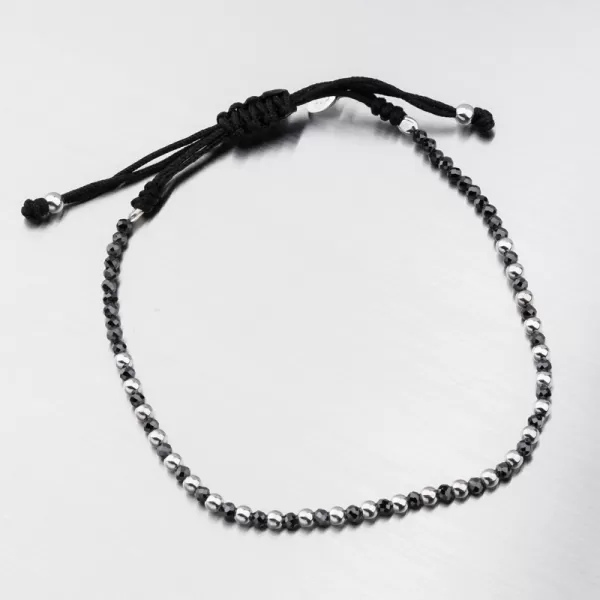 Náramok striebornej šnúry s čiernymi zirkónmi BST-14787