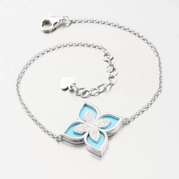Strieborný náramok s kvetinou a so zirkónmi PKL-4025