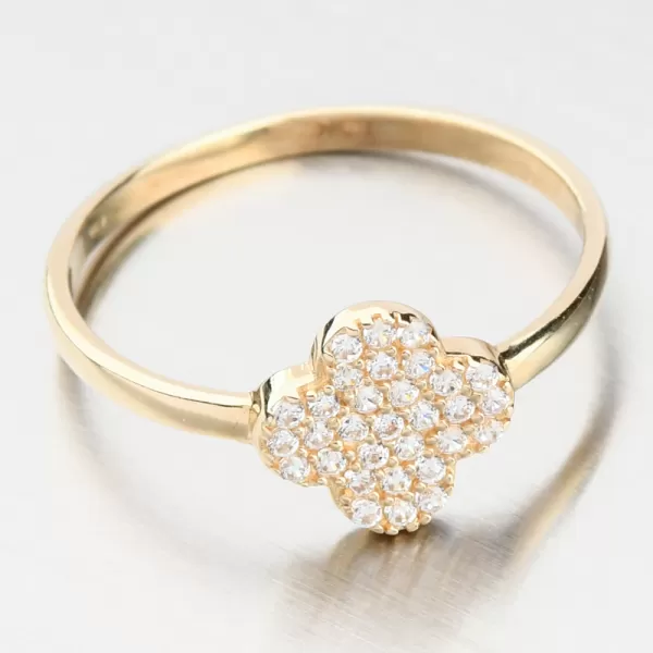 Zlatý prsteň so zirkónmi v tvare štvorlístka 11R-357