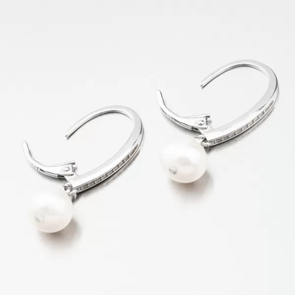 Strieborné náušnice s perlou a so zirkónmi UCST-12862