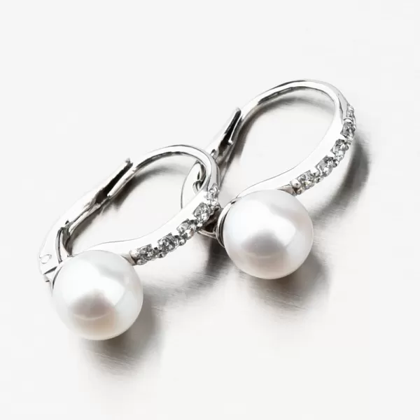 Dámske náušnice biele zlato 585 s perlami a zirkónmi 663P-120009-B