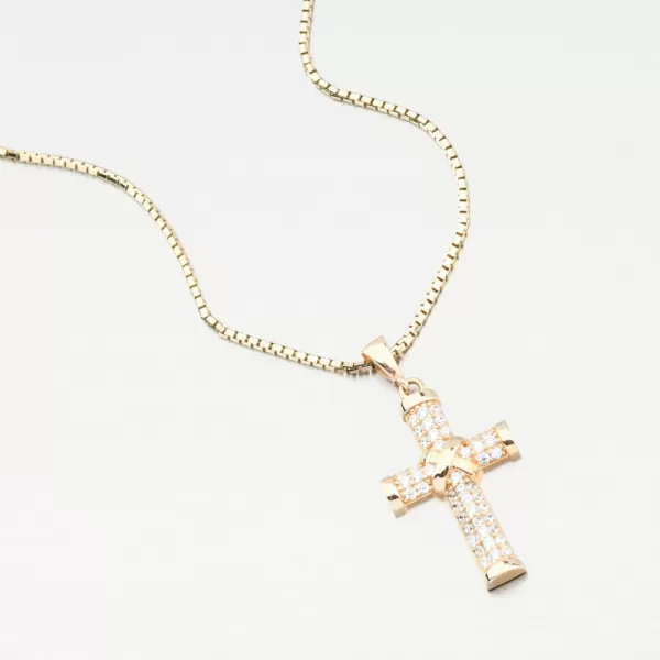 Zlatý prívesok kríž so zirkónmi 13R-423