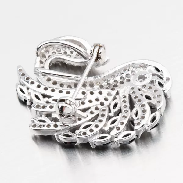 Strieborná brošová labuť s čiernymi zirkonmi PKL-6015