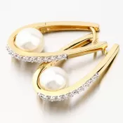 Dámske náušnice žlté zlato 585 s perlami a so zirkónmi 203P-124038