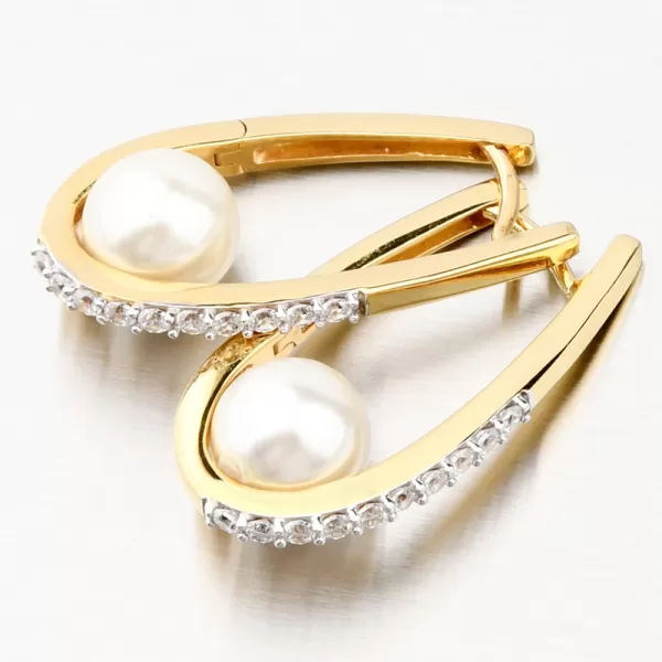 Dámske náušnice žlté zlato 585 s perlami a so zirkónmi 203P-124038