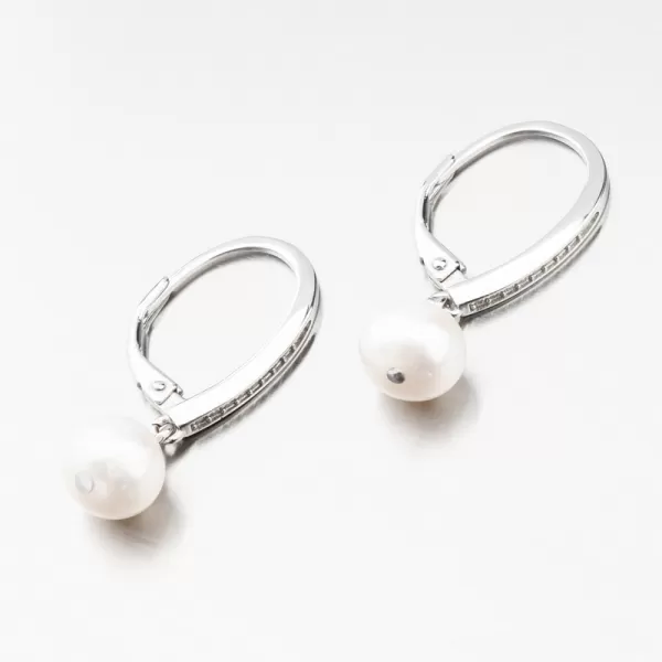 Strieborné náušnice s perlou a so zirkónmi UCST-12862