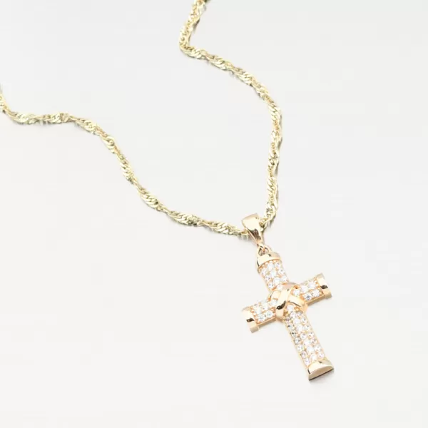 Zlatý prívesok kríž so zirkónmi 13R-423