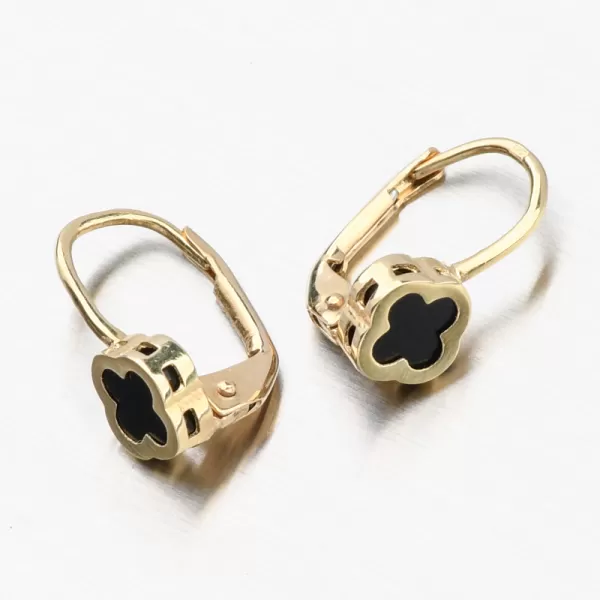 Zlaté náušnice štvorlístky s onyxom PKL22-048