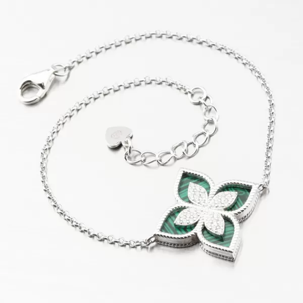 Strieborný náramok s kvetinou a so zirkónmi PKL-4022