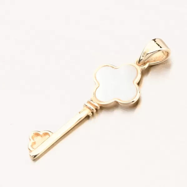 Dámsky prívesok zo žltého zlata 585 kľúč s perleťou 142P-130894