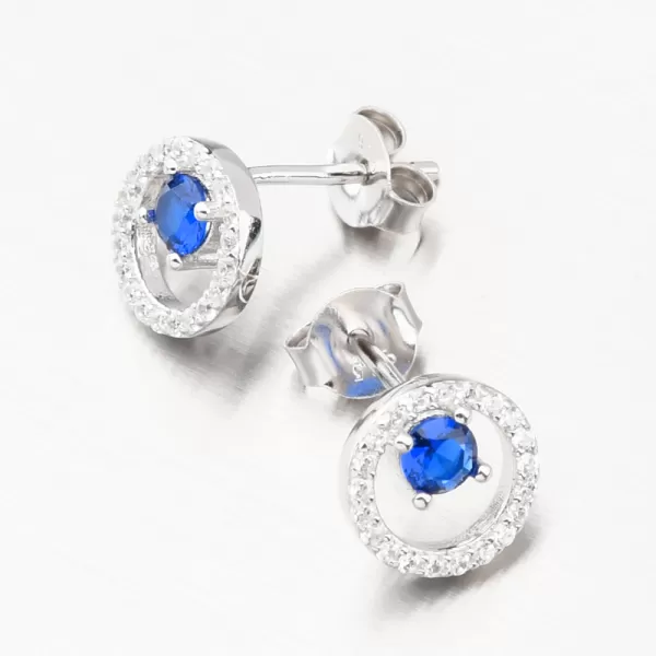 Strieborné náušnice kôstky so zafírom a so zirkónmi PKL-2176