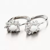 Strieborné náušnice s bielym opálom a so zirkónmi PKL-2157